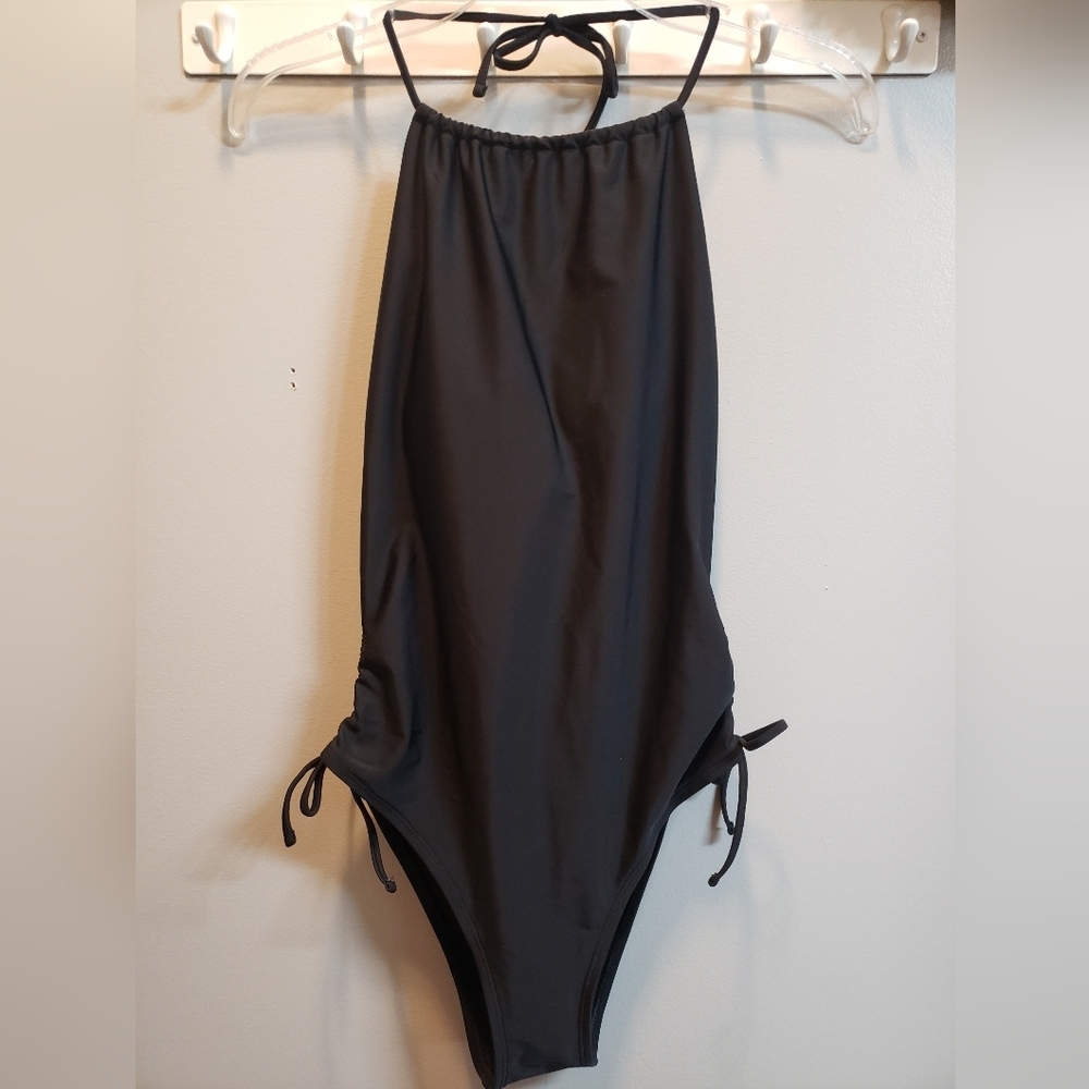 Aerie Black Halter Style, Low Scoop Back, Tie Sides Swimsuit